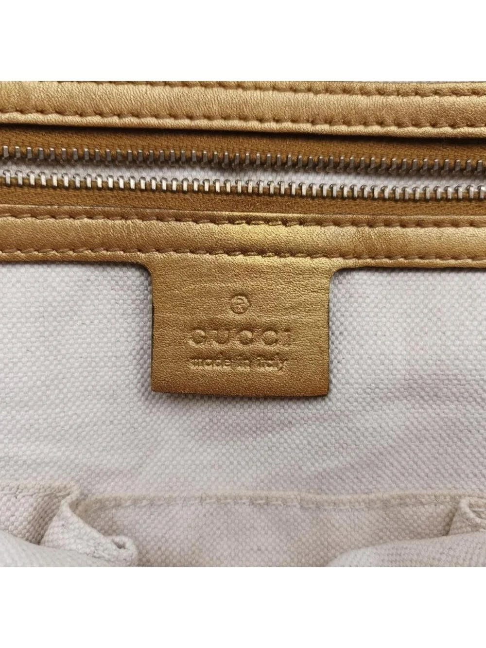 Gucci Lovely Gold Beige Brown GG Canvas Leather Handbag